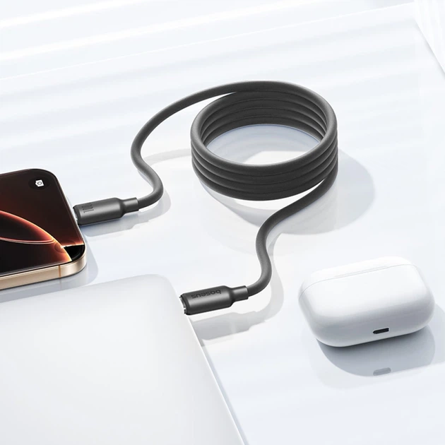 Кабель Baseus Foamed Silicone Magnetic Type-C - Type-C PD 100W 1м для ноутбука з магнітом і швидкою зарядкою Black (E0426D00) - зображення 2