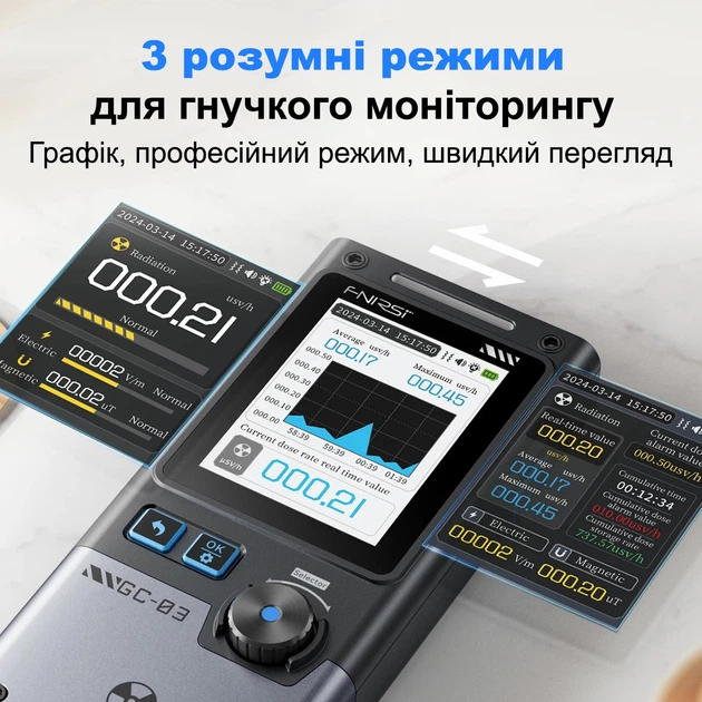 Багатофункціональний детектор Fnirsi GC-03 дозиметр радіоактивного та електромагнітного випромінювання - зображення 5