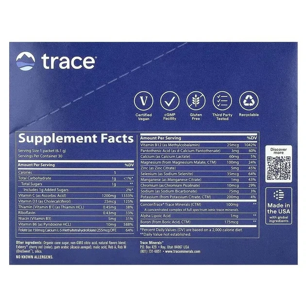 Електроліти Electrolyte Stamina Power Pak Trace, малина, 30 пакетів по 6.1 г - зображення 2