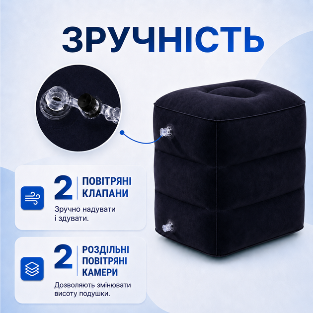 Портативная надувная подушка для путешествий, подставка для ног, 3 уровня высоты, для самолета, автобуса, чёрный цвет - изображение 4