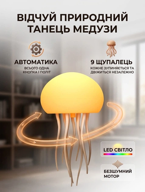 Нічник Медуза з рухомими щупальцями на стійці A-Plus RGB 5 різнокольорових режимів світла - зображення 6