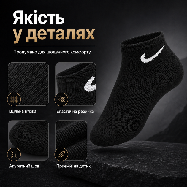 Носки Nike короткие черные 30 пар размер 36-39 спортивные носки под кроссовки для тренировок, прогулок - Фото 3 Носки Nike короткие черные 30 пар размер 36-39 спортивные носки под кроссовки для тренировок, прогулок - изображение 3
