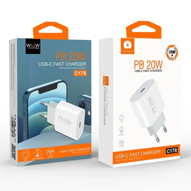 Мережевий зарядний пристрій WUW-C178 1Type-C PD20W white - изображение 2