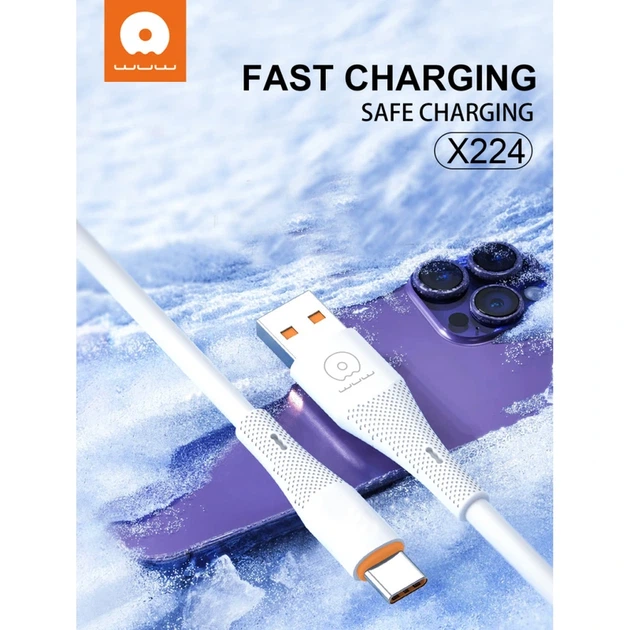 Кабель WUW-X224/TPC USB Type-C 2,4А white - Фото 3 Кабель WUW-X224/TPC USB Type-C 2,4А white - зображення 3