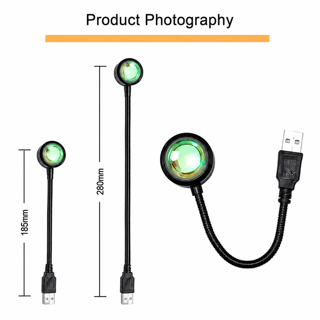 Проекційний USB світильник Rainbow Lamp LED 18.5 см RGB / Нічник проєктор веселка для кімнати - зображення 2