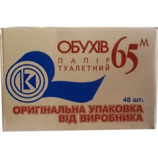 Туалетная однослойная бумага Обухов 65м рулонов 48 шт из макулатуры без втулки - изображение 2