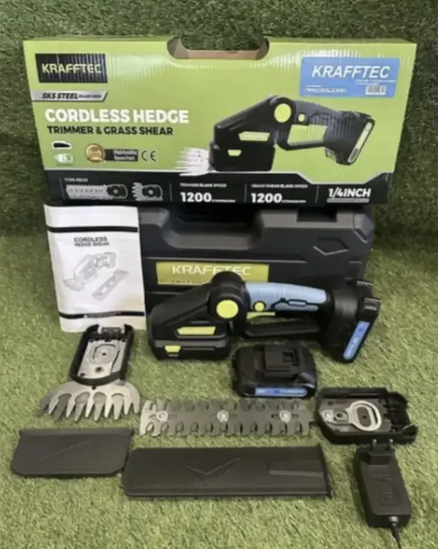 Аккумуляторный кусторез 2в1 Krafftec 48V/6Ah ножницы для травы и кустов с 2 насадками и 2 АКБ - изображение 6