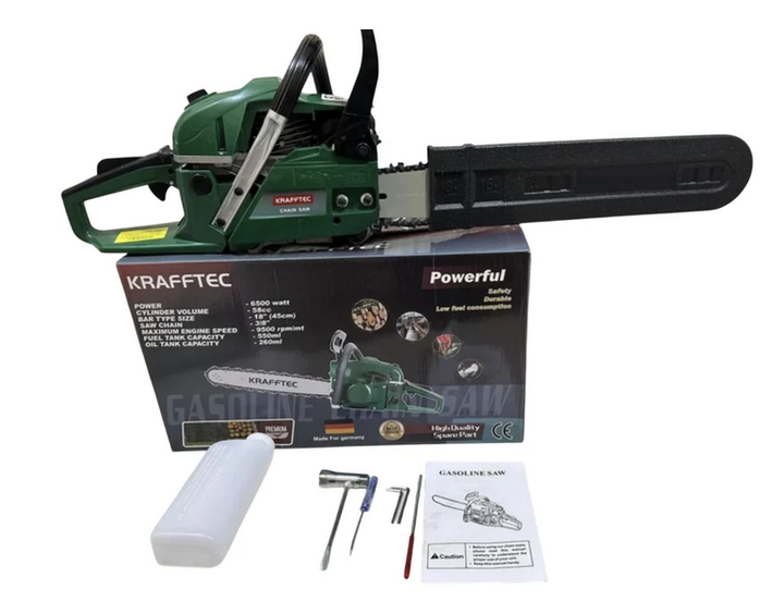 Бензопила цепная Krafftec 45 см 6500 Вт 58 см³ шина 450 мм профессиональная садовая - изображение 2