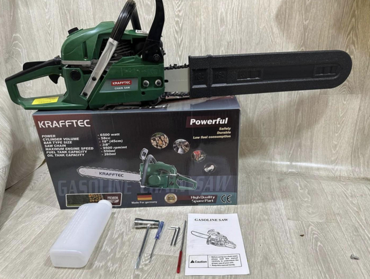 Бензопила цепная Krafftec 45 см 6500 Вт 58 см³ шина 450 мм профессиональная садовая - изображение 8