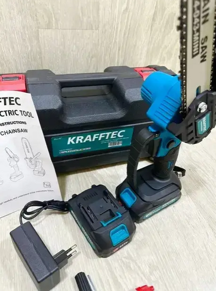 Аккумуляторная минипила Krafftec 36V 4Ah бесщеточная 6" (15 см) 1000 Вт 4600 об/мин автоматическая смазка АКБ 2 шт 3 цепи кейс - изображение 4