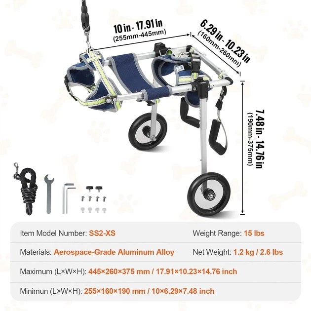 Инвалидная коляска для домашних животных VEVOR SS2-XS / до 6.8кг / Blue k1 - изображение 7