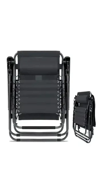 Садовый шезлонг Zero Gravity XXL раскладной 180×64×110 см стальной каркас до 120 кг черный с подстаканником и подголовником - Фото 3 Садовый шезлонг Zero Gravity XXL раскладной 180×64×110 см стальной каркас до 120 кг черный с подстаканником и подголовником - изображение 3