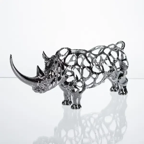 Статуэтка носорог Rhinoceros ажурный 23×6×10 см металлическая серебристая фигурка для дома гостиной полки стола Yiwu - изображение 5