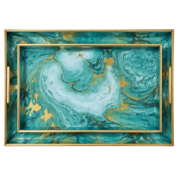 Подносы прямоугольные бирюзовые Turquoise набор 2 шт 40×30×4 см с ручками для сервировки подачи Yiwu - Фото 1 Подносы прямоугольные бирюзовые Turquoise набор 2 шт 40×30×4 см с ручками для сервировки подачи Yiwu - изображение 1