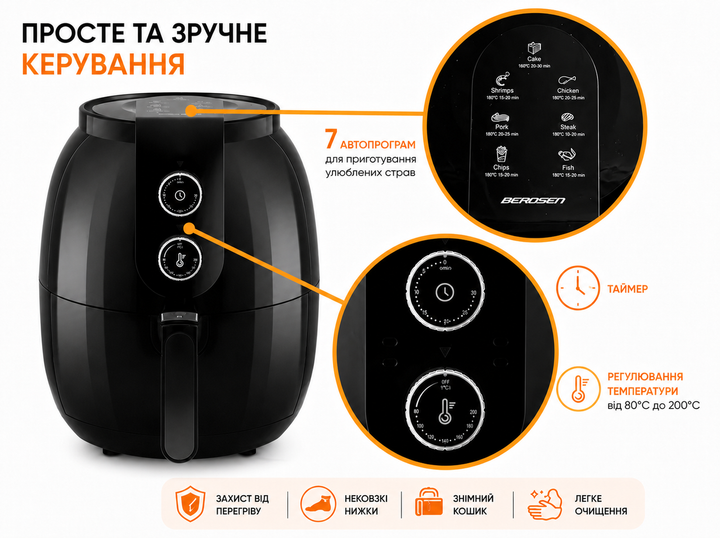 Аэрофритюрница 3,6 л без масла Berdsen BD-650 1300 Вт | Мультипечь Air Fryer | Фритюрница с горячим воздухом - изображение 3