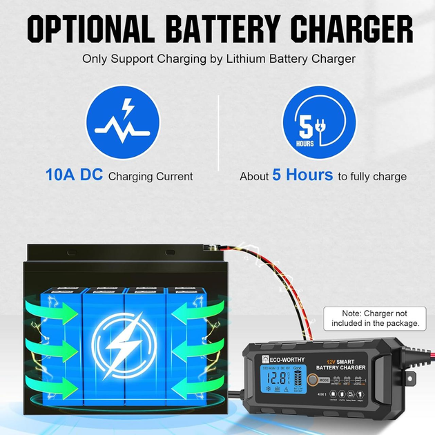 Аккумуляторная батарея Eco-Worthy LiFePO4 12.8V 50Ah 640Wh с BMS, до 15000 циклов для солнечных систем и ИБП - изображение 9