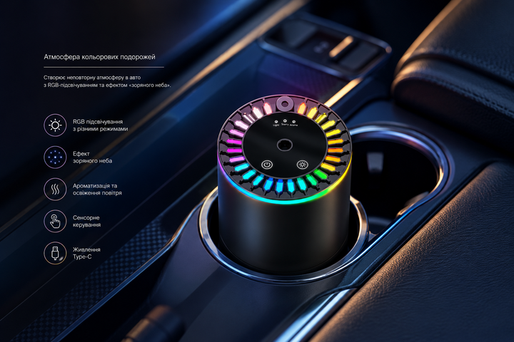 Ароматизатор с RGB подсветкой+звездное небо XT015 / Диффузор смарт / Ароматизатор для авто, дома, офиса - изображение 3