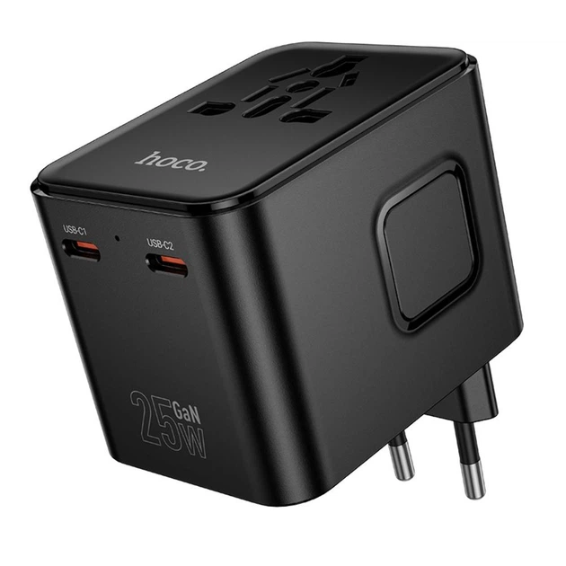 Мережевий зарядний пристрій Hoco AC31, USB/2 Type-C, PD 25W, black - зображення 3