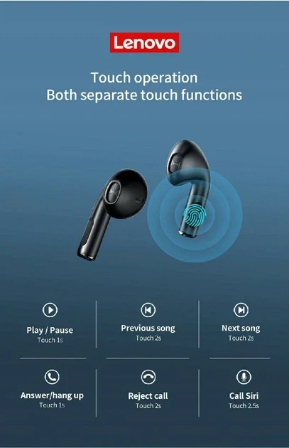 Беспроводные наушники Lenovo HT38 TWS Bluetooth, стильные наушники в кейсе с сенсорным управлением, удобная гарнитура для телефона Android / Apple - Фото 4 Беспроводные наушники Lenovo HT38 TWS Bluetooth, стильные наушники в кейсе с сенсорным управлением, удобная гарнитура для телефона Android / Apple - изображение 4
