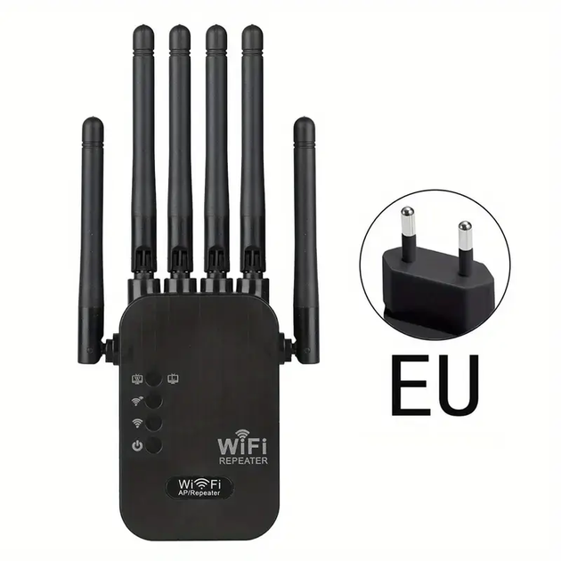 Потужний дводіапазонний Wi-Fi ретранслятор 1200 Мбіт/с, підсилювач сигналу вай-фай для дому/дачі, повторювач для роутера 2.4/5 ГГц, репітер з 6 антенами, покриття до 300 м², Black - зображення 7
