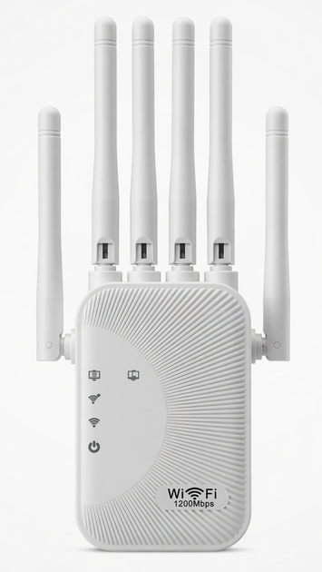 Потужний дводіапазонний Wi-Fi ретранслятор 1200 Мбіт/с, підсилювач сигналу вай-фай для дому/дачі, повторювач для роутера 2.4/5 ГГц, репітер з 6 антенами, покриття до 300 м², White - зображення 7