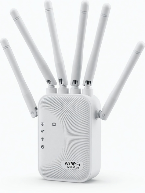 Потужний дводіапазонний Wi-Fi ретранслятор 1200 Мбіт/с, підсилювач сигналу вай-фай для дому/дачі, повторювач для роутера 2.4/5 ГГц, репітер з 6 антенами, покриття до 300 м², White - зображення 9
