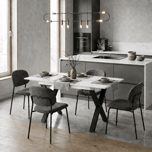 Стол кухонный раскладной RoMax Next 110х75 (150х75) см Loft Мрамор Кристалл/Черный - изображение 3