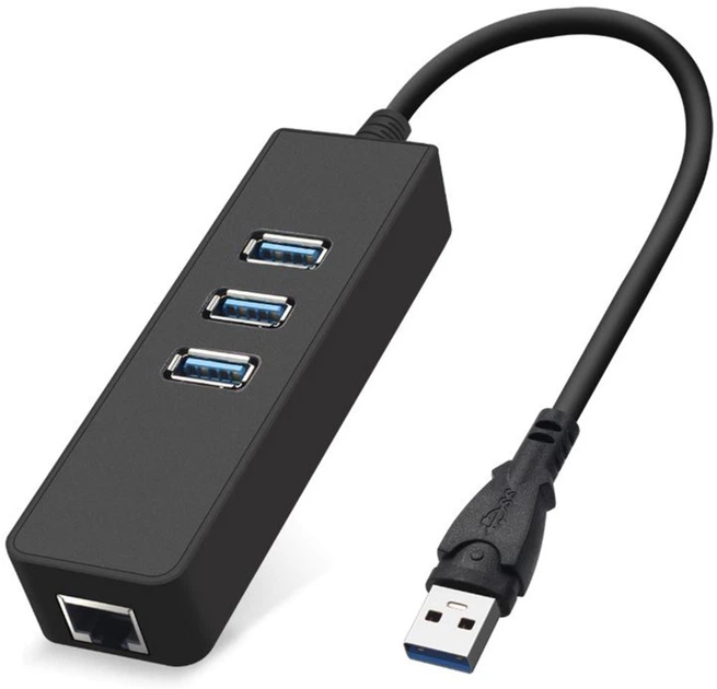 Мережевий адаптер Dynamode USB LAN RJ45 чорний концентратор з USB хабом на 3 порти (884034м) - зображення 2