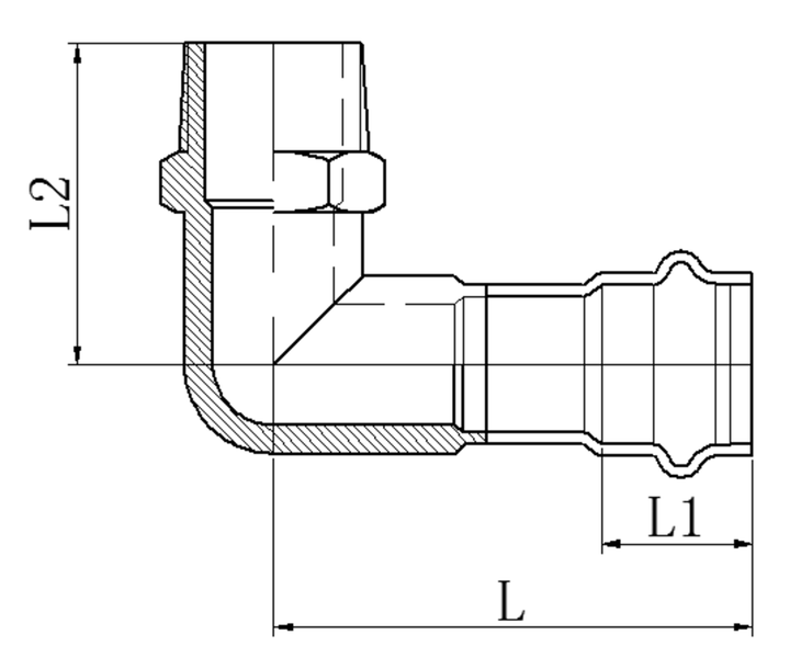 Коліно 90° ЗР KOER KQ.L2808M PRESS-INOX AISI 304 28x3/4" (KR6418) - зображення 2