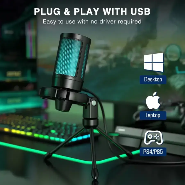 Игровой студийный микрофон FIFINE AmpliGame A2 / USB-микрофон с яркой RGB-подсветкой / White - изображение 3