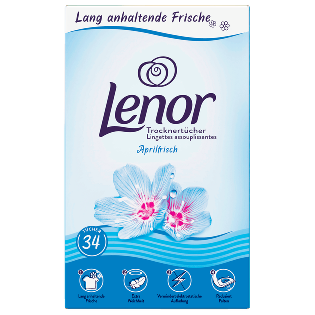 Ароматизированные салфетки для белья, полотенец в сушке Lenor Aprilfrisch Trocknertücher 34шт - Фото 1 Ароматизированные салфетки для белья, полотенец в сушке Lenor Aprilfrisch Trocknertücher 34шт - изображение 1
