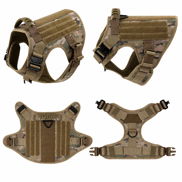 Шлейка для собак Tactical K9, металева пряжка фастекс і система MOLLE, L (77-99 см) Камуфляж (271L-CAMO) - Фото 2 Шлейка для собак Tactical K9, металева пряжка фастекс і система MOLLE, L (77-99 см) Камуфляж (271L-CAMO) - зображення 2