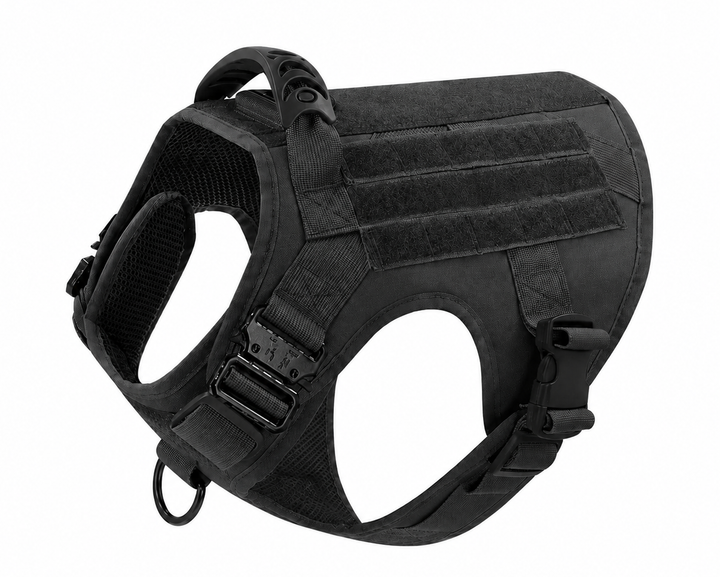 Шлейка для собак Tactical K9, металева пряжка фастекс і система MOLLE, М (62-84 см) Чорний (271М-BLACK) - Фото 1 Шлейка для собак Tactical K9, металева пряжка фастекс і система MOLLE, М (62-84 см) Чорний (271М-BLACK) - зображення 1