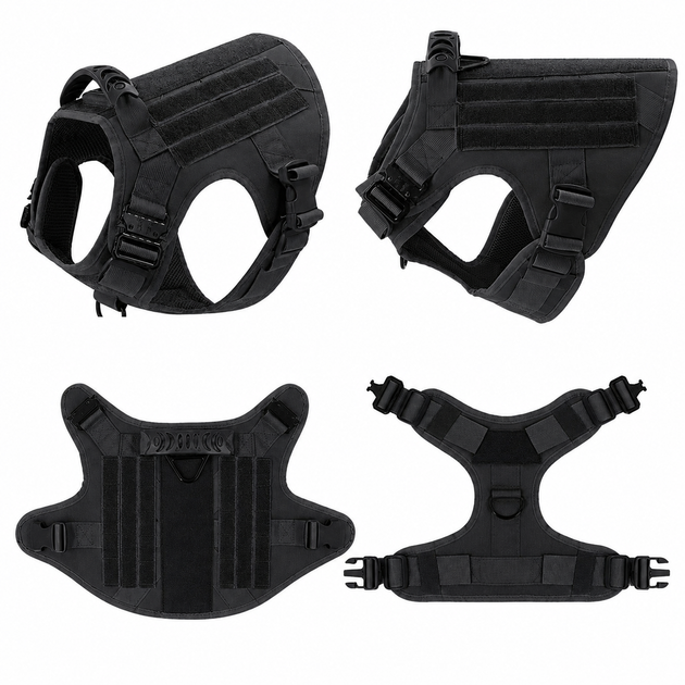 Шлейка для собак Tactical K9, металева пряжка фастекс і система MOLLE, М (62-84 см) Чорний (271М-BLACK) - Фото 2 Шлейка для собак Tactical K9, металева пряжка фастекс і система MOLLE, М (62-84 см) Чорний (271М-BLACK) - зображення 2