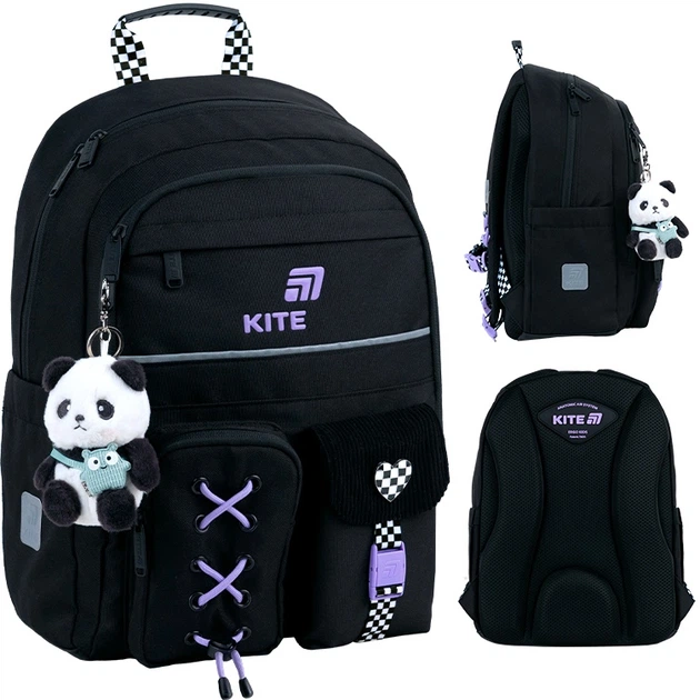 Набір Kite Panda Love рюкзак + пенал + сумка для взуття Чорний (SET_K26-584M-2) - зображення 3
