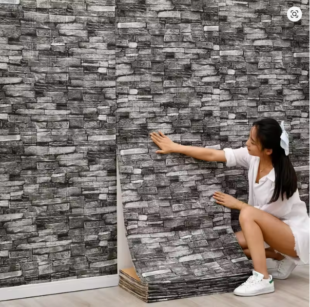 3D панель самоклеюча під цеглу Графітовий 770х700х3 мм - зображення 6