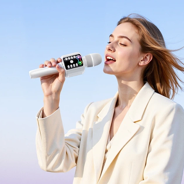 Портативная колонка микрофона Hoco L24 Shine Karaoke Microphone 5W White - Фото 5 Портативная колонка микрофона Hoco L24 Shine Karaoke Microphone 5W White - изображение 5