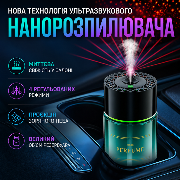 Ароматизатор в подстаканник авто с LED подсветкой звездное небо умный аромадиффузор в машину электрический освежитель воздуха 160м - изображение 3