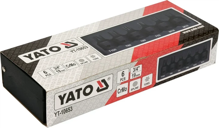 Набір ударних біт YATO TORX SPLINE T70-100 M16-M18 3/4 Cr-Mo 6 шт YT-10653 - Фото 4 Набір ударних біт YATO TORX SPLINE T70-100 M16-M18 3/4 Cr-Mo 6 шт YT-10653 - изображение 4