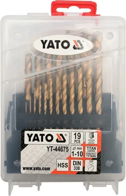 Набор титановых сверл по металлу YATO YT-44675 HSS-TiN 1-10 мм 19 шт - изображение 3
