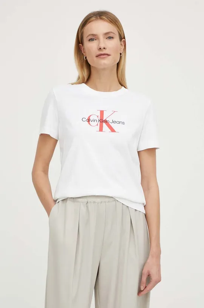 Футболка женская Calvin Klein хлопковая белая S 4255 - Фото 3 Футболка женская Calvin Klein хлопковая белая S 4255 - изображение 3