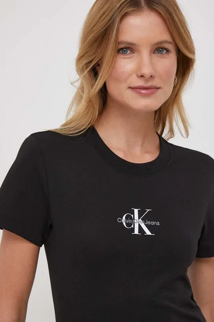 Женская футболка хлопковая Calvin Klein черная S 4241 - Фото 3 Женская футболка хлопковая Calvin Klein черная S 4241 - изображение 3