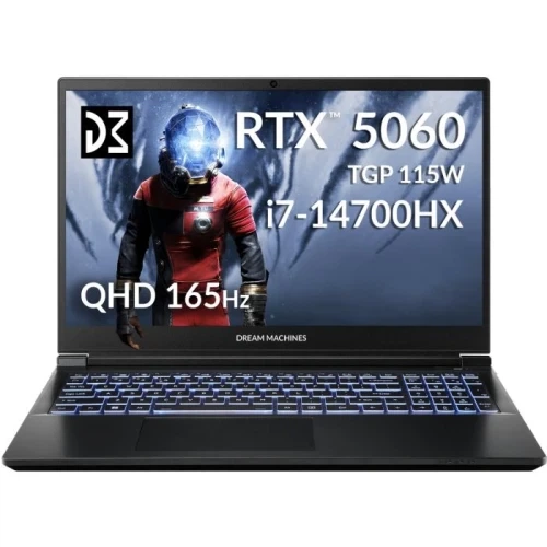 Ноутбук 15" Dream Machines RG5060-15UA21 Black, Intel Core i7-14700HX, 32GB, 1TB, RTX 5060, DOS - Фото 1 Ноутбук 15" Dream Machines RG5060-15UA21 Black, Intel Core i7-14700HX, 32GB, 1TB, RTX 5060, DOS - зображення 1