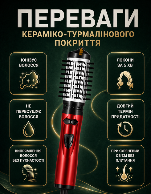 Фен щітка гребінець браш з обертанням 3в1 Np-128 випрямляч для укладання волосся стайлер з функцією іонізації - зображення 4