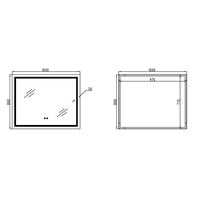 Дзеркало Qtap Mideya (DC-F614) 1000х800 з LED-підсвічуванням Touch, з антизапотіванням, з годинником, димером, рег. яскравості - зображення 2