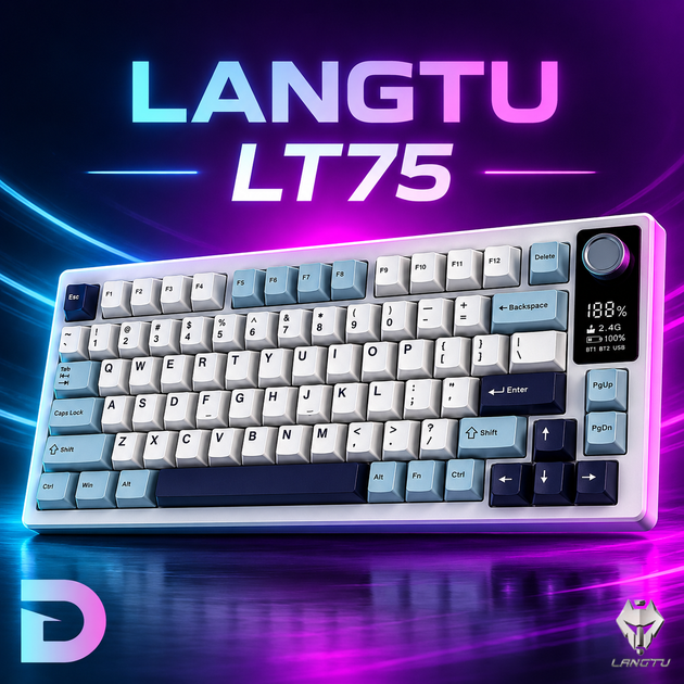 Механічна бездротова ігрова клавіатура LANGTU LT75 з перемикачами hotswap, Type-C, Bluetooth, 2,4 ГГц, RGB підсвітка, 75 клавіш - зображення 2