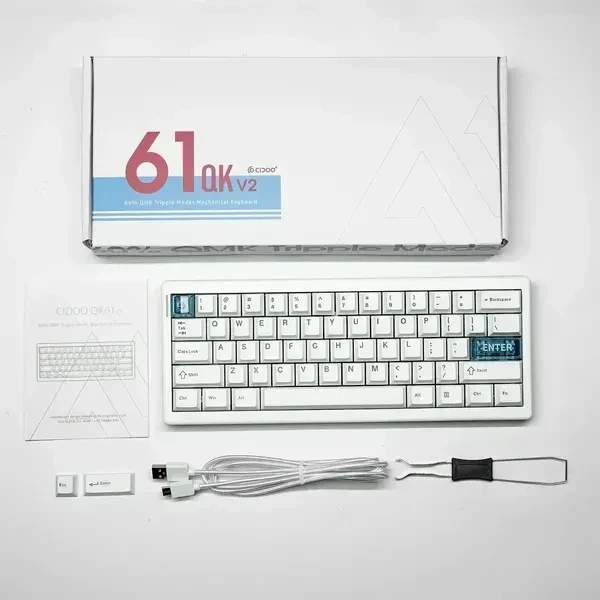 Бездротова механічна клавіатура CIDOO QK61 V2 White, компактна 60%, RGB підсвічування (2.4G/Bluetooth/USB) - Фото 3 Бездротова механічна клавіатура CIDOO QK61 V2 White, компактна 60%, RGB підсвічування (2.4G/Bluetooth/USB) - зображення 3