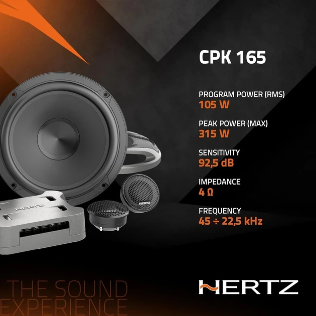 Автомобільні динаміки Hertz CPK 165 PRO / 165 мм / Компонентна / 105 Вт RMS / 45-22500 Гц / Чорні Б/В k1 - зображення 9
