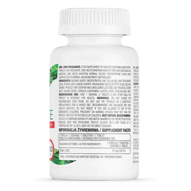 Цинк піколінат OstroVit ZINC PICOLINATE 15мг 200 tabs - зображення 2