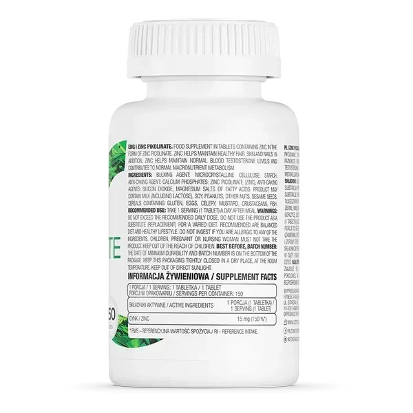 Цинк пиколинат OstroVit ZINC PICOLINATE 15мг 150 tabs - изображение 2